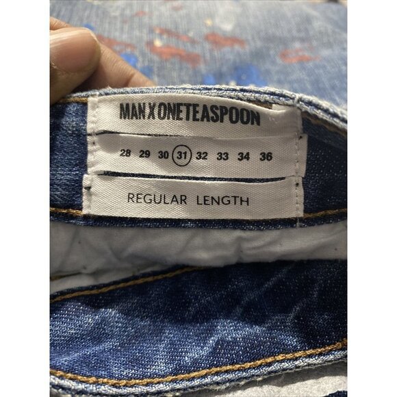 Man X One Teaspoon Men Blue Suede Mr Browns Paint Splattered Distressed Jeans 31 - Picture 7 of 10